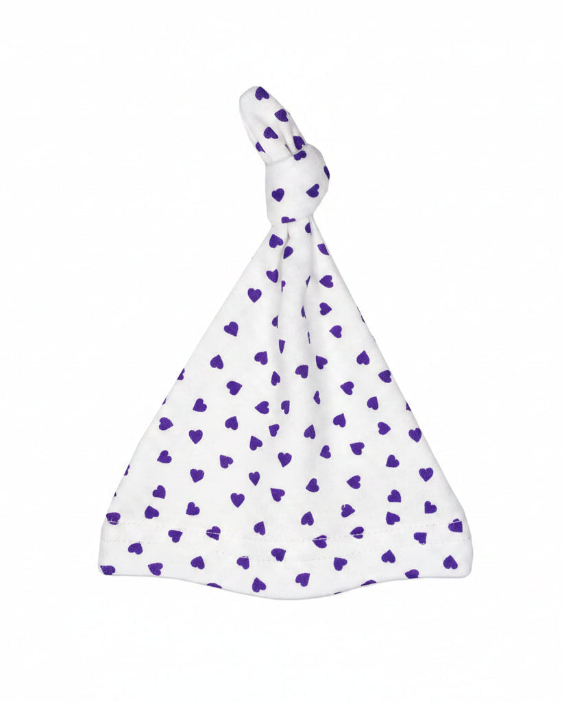 Purple heart knotted premature baby hat by Little Mouse