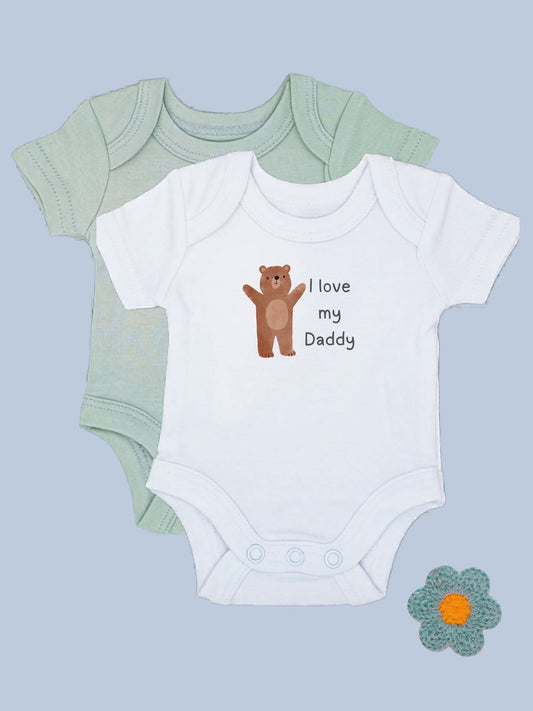 "I Love Daddy" teddy motif white bodysuit and sage bodysuit set by Little Dreamer