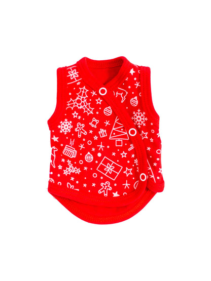 Festive Incubator Vest, Red, Premium 100% Organic Cotton Bodysuit / Vest Tiny & Small 