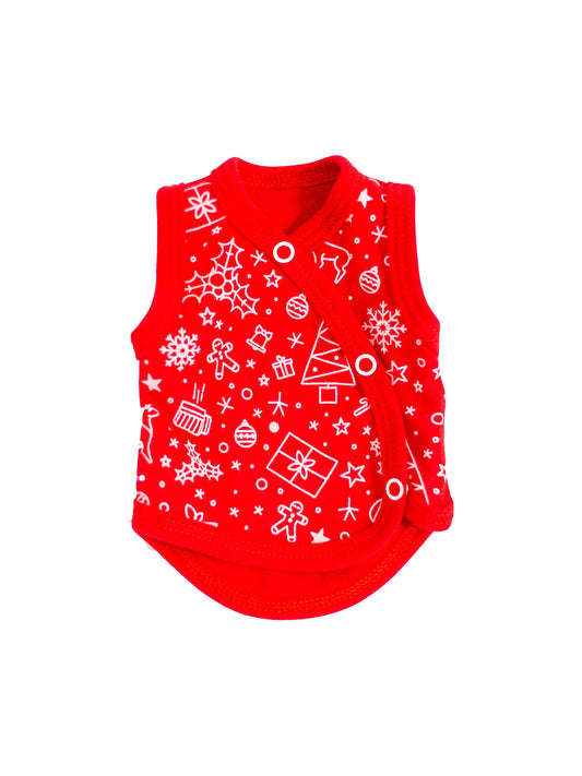 Festive Incubator Vest, Red, Premium 100% Organic Cotton Bodysuit / Vest Tiny & Small 