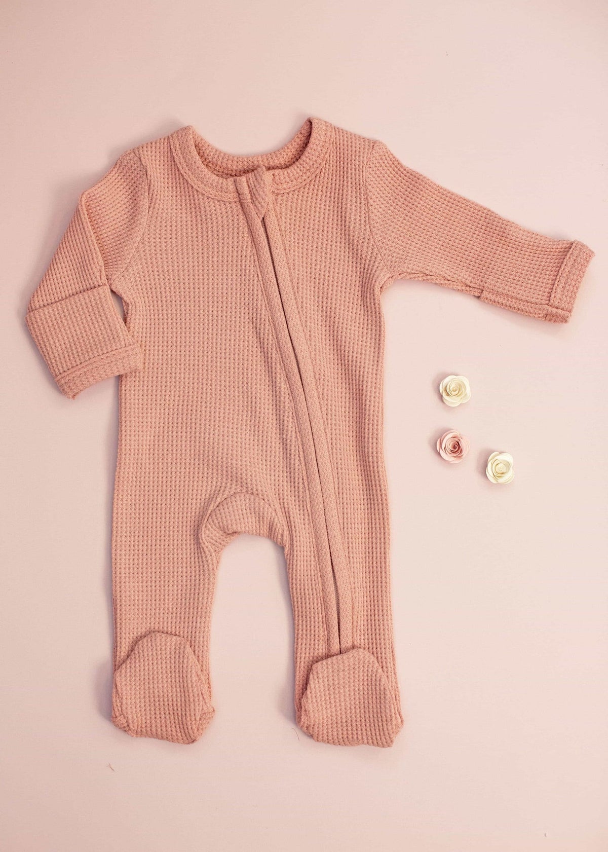 Premature baby dusky pink waffle zip sleepsuit by Little Dreamer