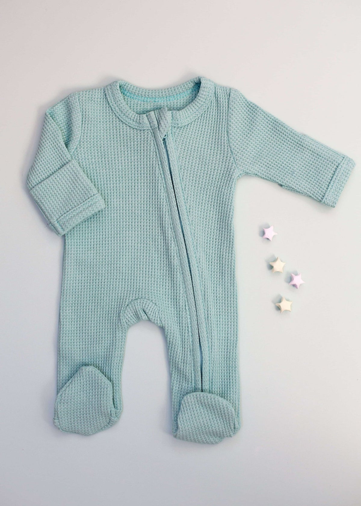Premature baby mint green waffle zip sleepsuit by Little Dreamer