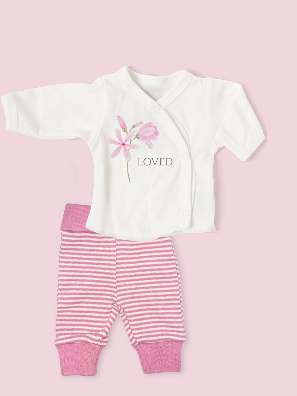 Organic Cotton Premature Baby Wrap Top & Trouser Set - Pink Geranium Top & Trousers Tiny & Small 