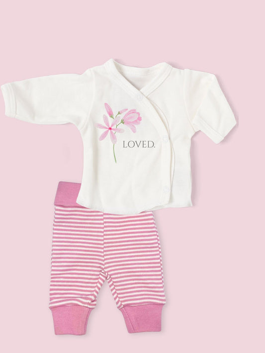 Organic Cotton Premature Baby Wrap Top & Trouser Set - Pink Geranium Top & Trousers Tiny & Small 