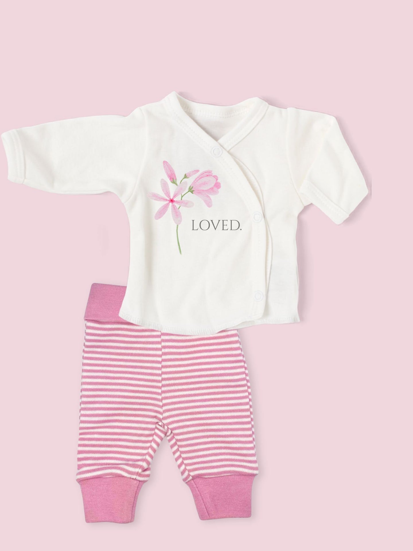 Organic Cotton Premature Baby Wrap Top & Trouser Set - Pink Geranium Top & Trousers Tiny & Small 