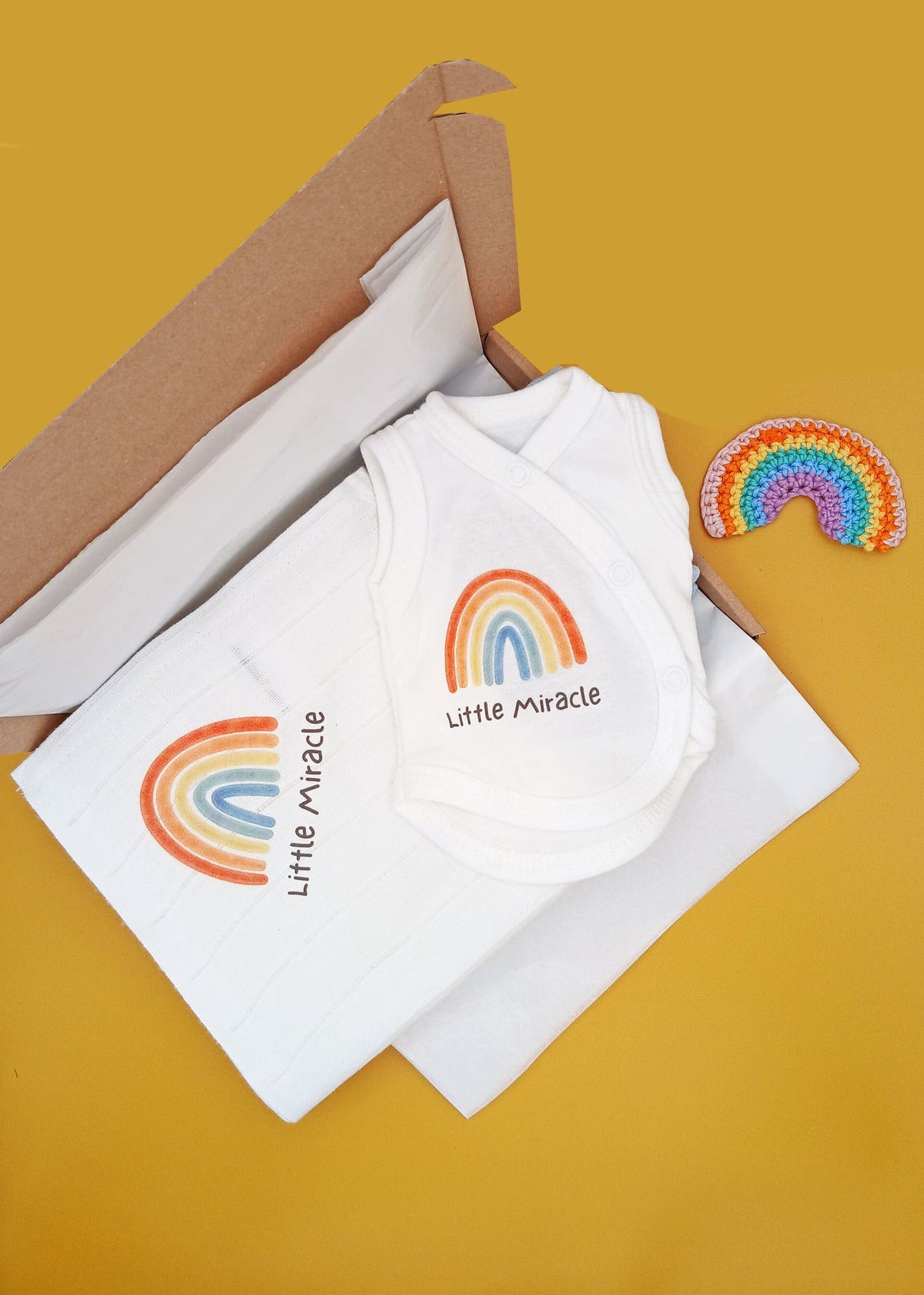 'Little Miracle' Rainbow Gift Box - Incubator Vest & Muslin Gift Set Little Mouse Baby Clothing & Gifts 