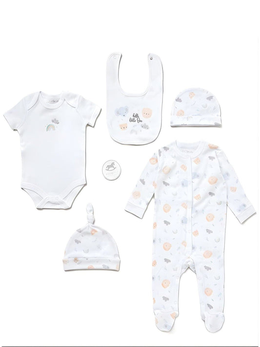 Hello Little One Animals 5 piece newborn layette gift set by Rock a Bye Baby
