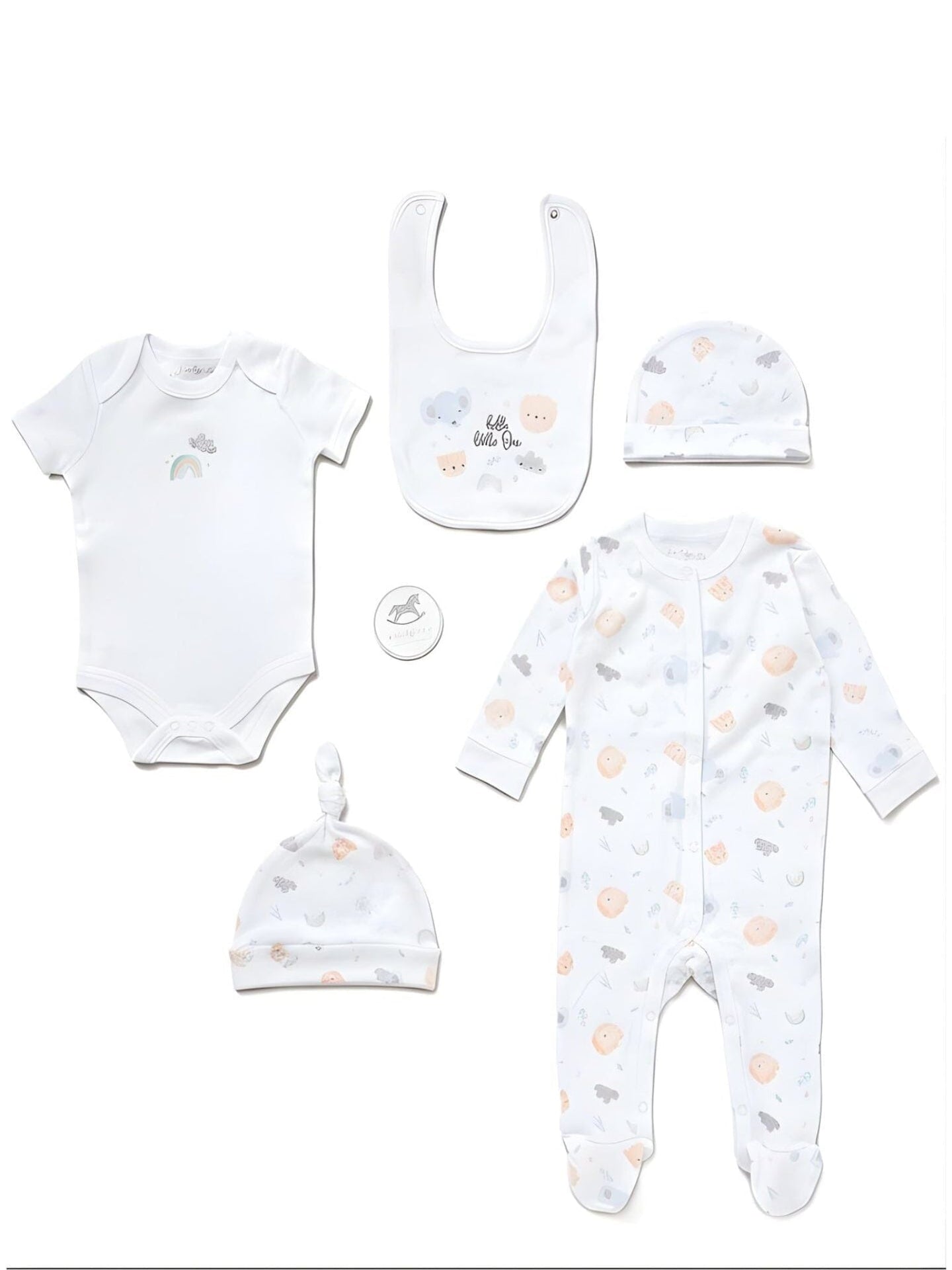 'Hello Little One Animals' 5 Piece Layette Gift Set. Rock a Bye Baby