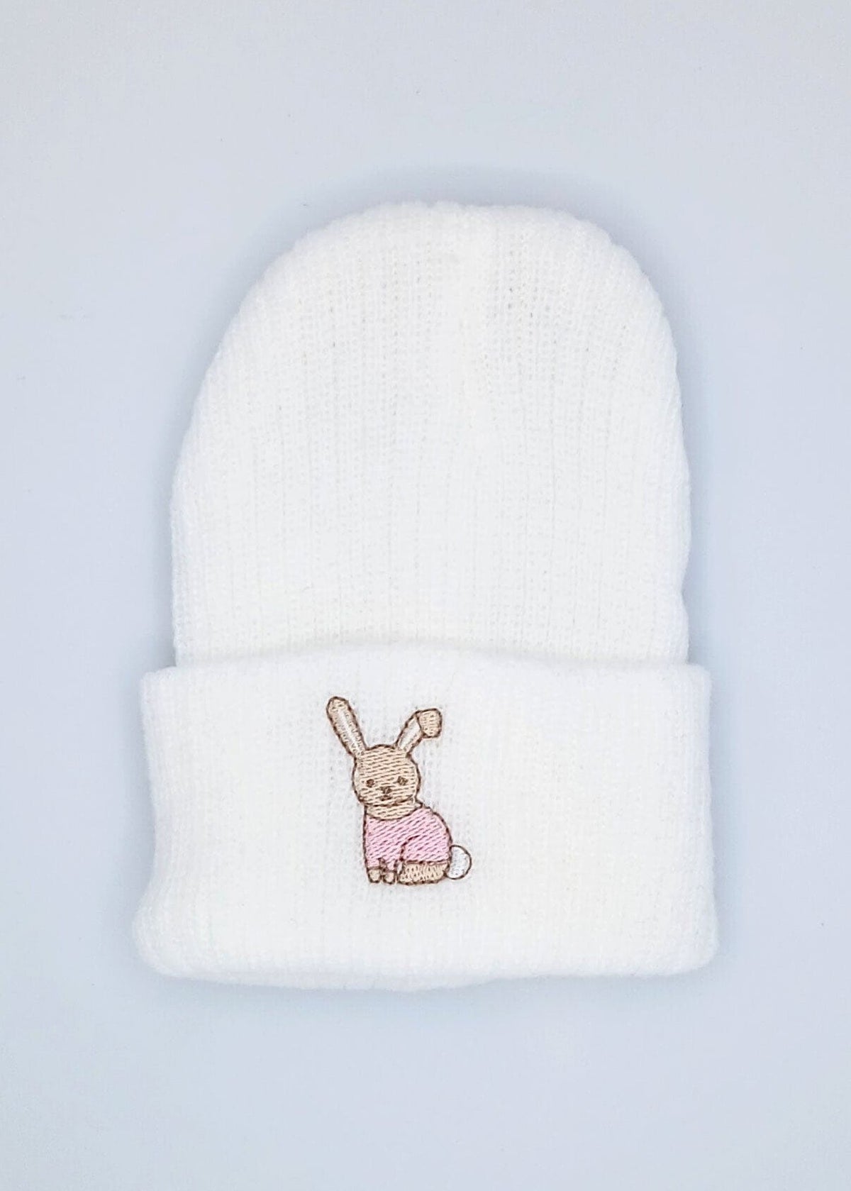 Premature Baby White Knitted Hat With Pink Rabbit Embroidery Little Mouse Baby Clothing & Gifts