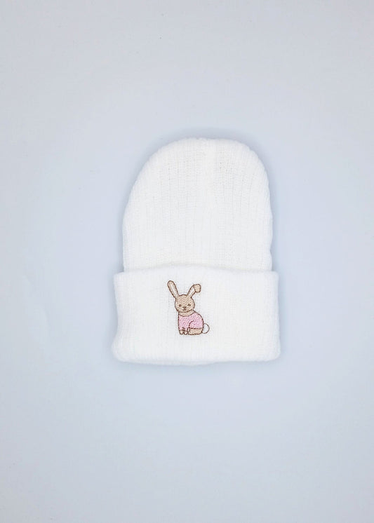 Premature Baby White Knitted Hat With Pink Rabbit Embroidery Little Mouse Baby Clothing & Gifts