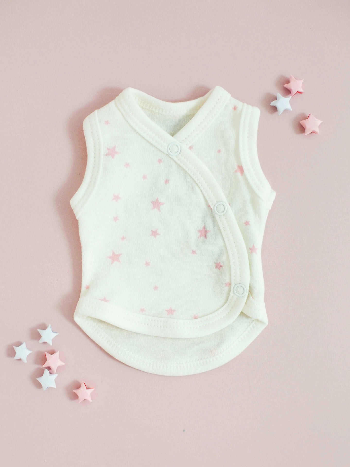 Incubator Vest, Pink Stars, Premium 100% Organic Cotton Bodysuit / Vest Tiny & Small 