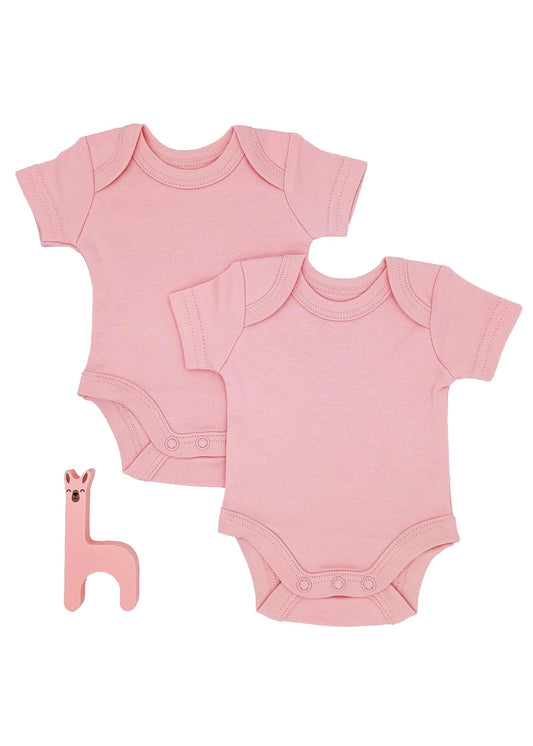 2 pack organic cotton capped sleeve baby bodysuits in pink by Little Dreamer