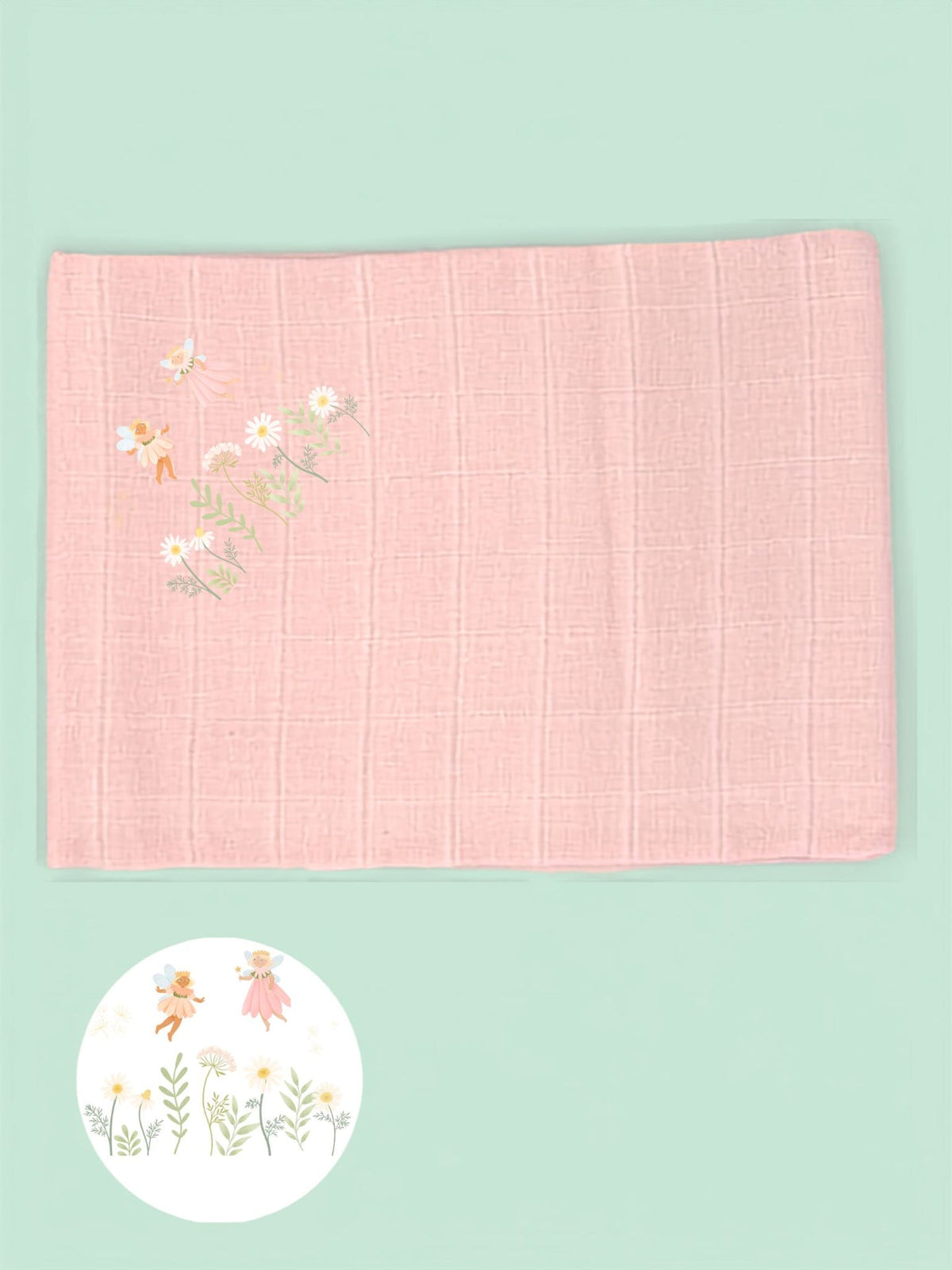 Fairy Garden cotton muslin square 70x70cm, pale pink