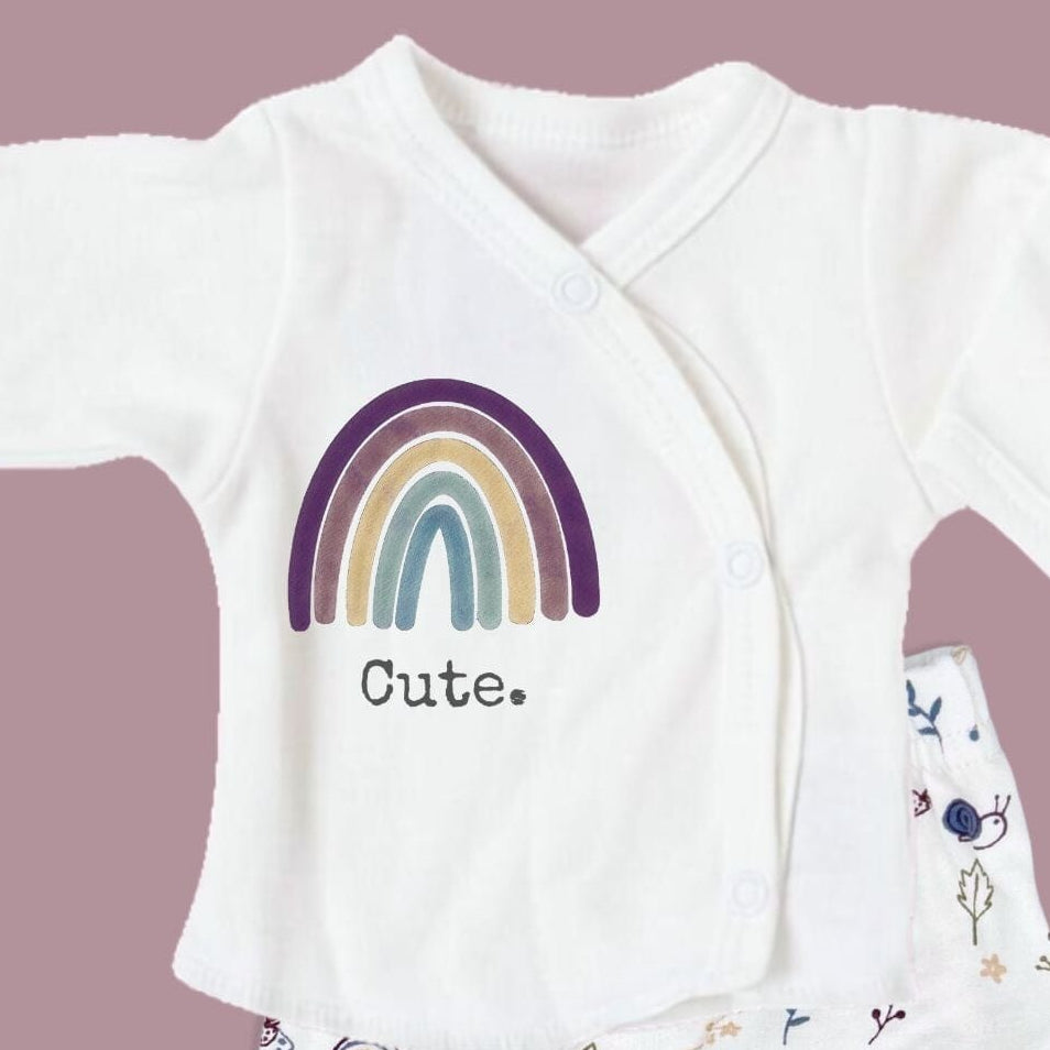 Organic Cotton Premature Baby Wrap Top & Trouser Set - Acorn Wood Top & Trousers Tiny & Small 
