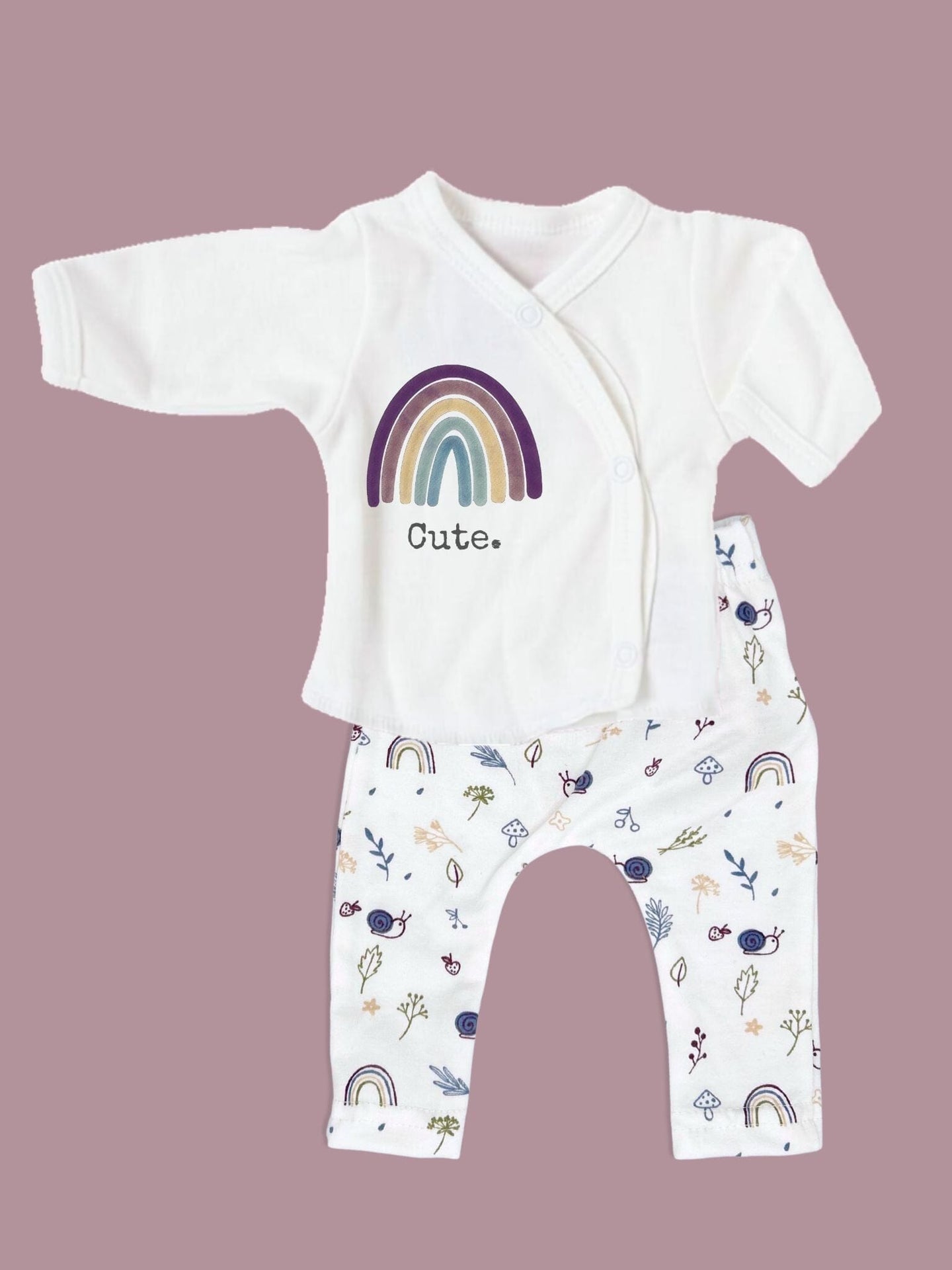 Organic Cotton Premature Baby Wrap Top & Trouser Set - Acorn Wood Top & Trousers Tiny & Small 