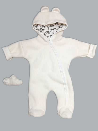 Tiny & Small - Fleece Pramsuit - Cream with Zebra Fabric Hood Snowsuit / Pramsuit Tiny & Small 