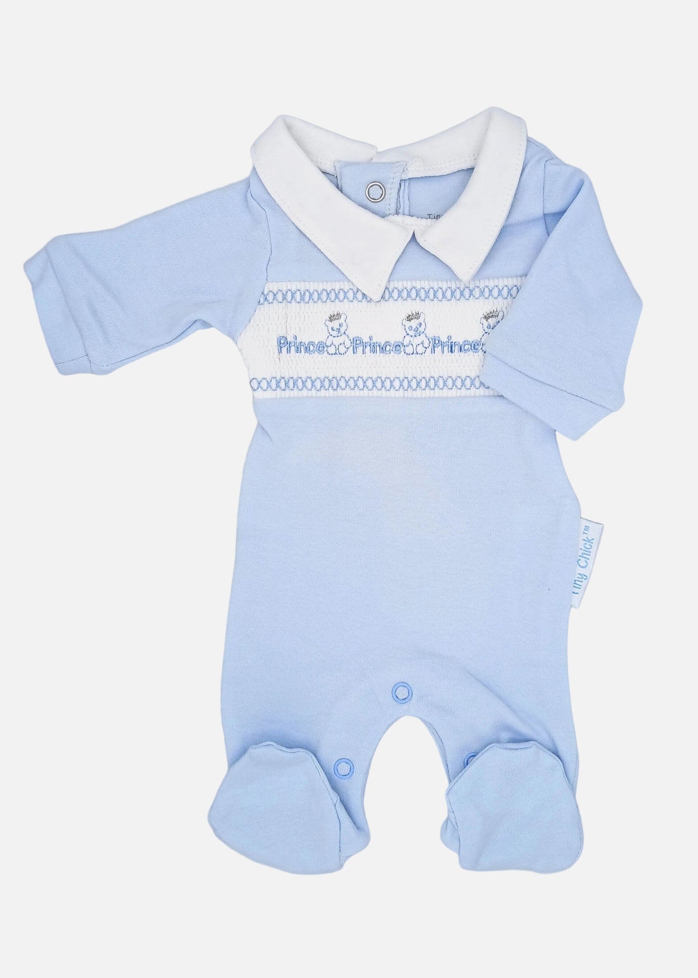 Blue Smocking All In One With Teddies Tiny Chick
