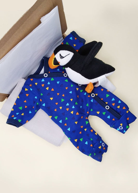 Puffin Gift Box - Sleepsuit, Muslin & Toy Gift Set Little Mouse Baby Clothing & Gifts 