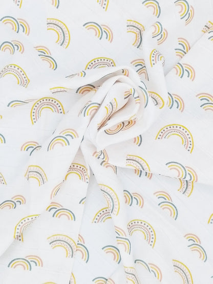 Rainbow print 100% pure cotton muslin square 70x70cm by Muslinz, front