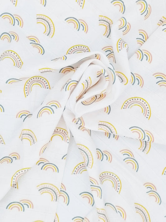 Rainbow print 100% pure cotton muslin square 70x70cm by Muslinz, front