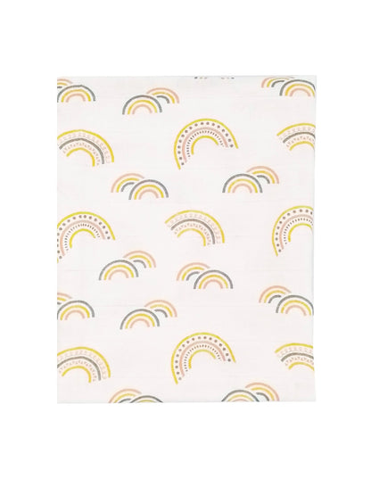 Rainbow print cotton muslin square by Muslinz, folded