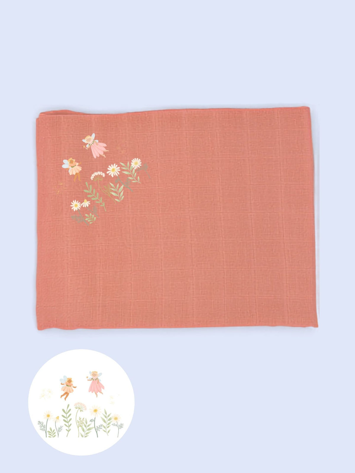 Fairy Garden cotton muslin square 70x70cm, rust pink