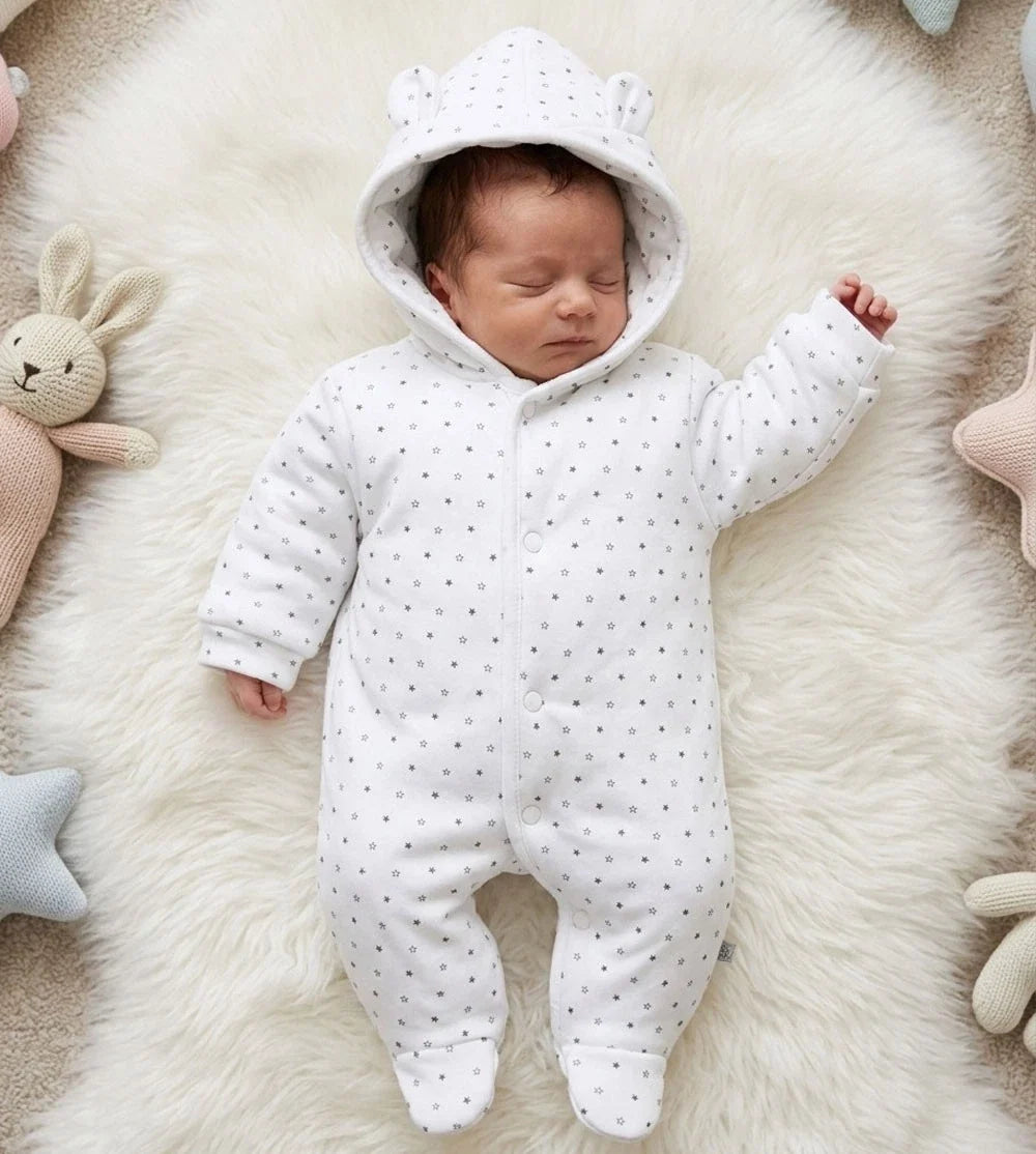 White Starry Snowsuit, Bear Ears on Hood