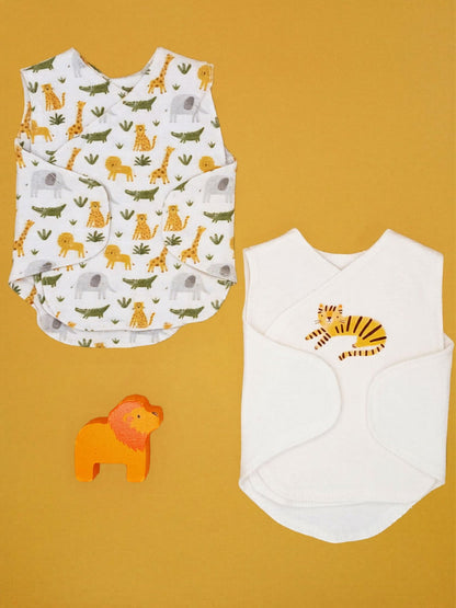 Safari Dreams organic cotton neonatal vest 2 pack by Little Dreamer, front