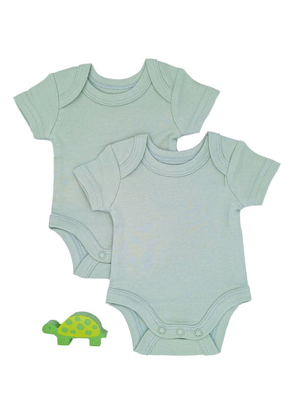2 pack organic cotton capped sleeve baby bodysuits in sage by Little Dreamer
