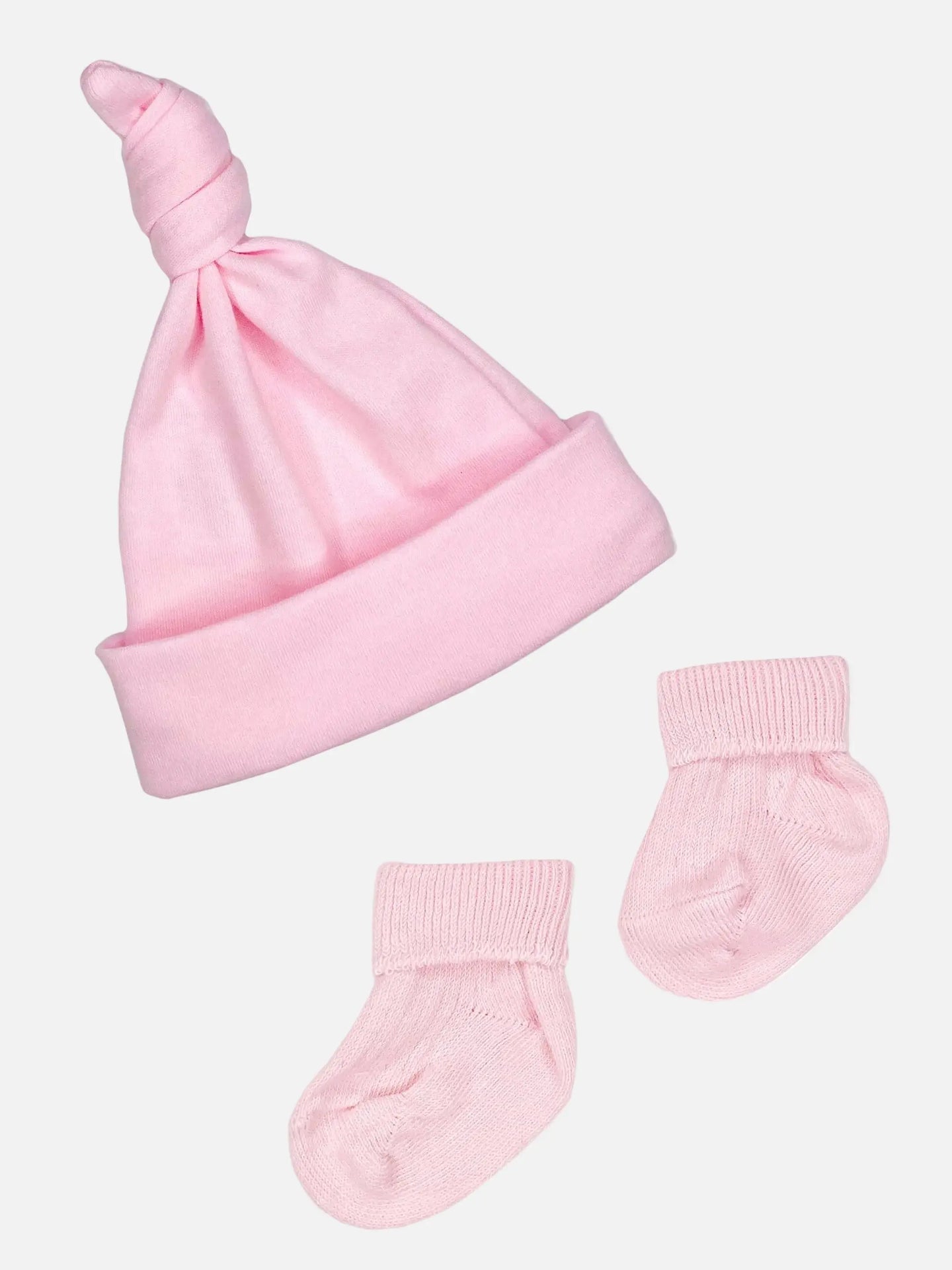 Premature Baby Knotted Hat and Socks Set - Pink Hat, Mitts & Booties Set Little Mouse Baby Clothing & Gifts 