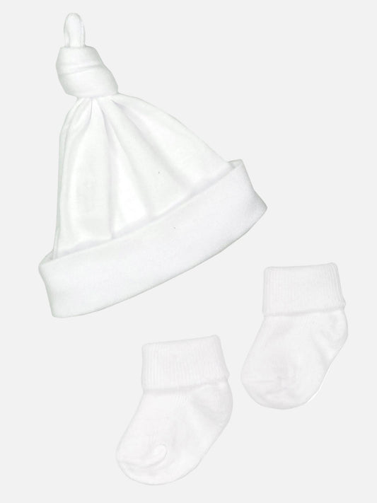 Premature Baby Knotted Hat and Socks Set - White Hat, Mitts & Booties Set Little Mouse Baby Clothing & Gifts 