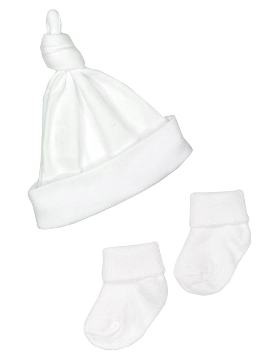 Premature Baby Knotted Hat and Socks Set - White Hat, Mitts & Booties Set Little Mouse Baby Clothing & Gifts 