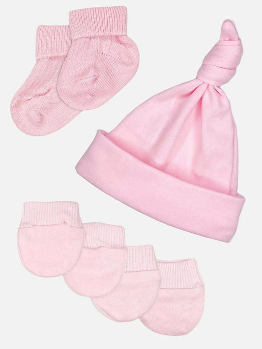 Premature Baby Knotted Hat, Socks & Mitts Set - Pink Hat, Mitts & Booties Set Little Mouse Baby Clothing & Gifts 