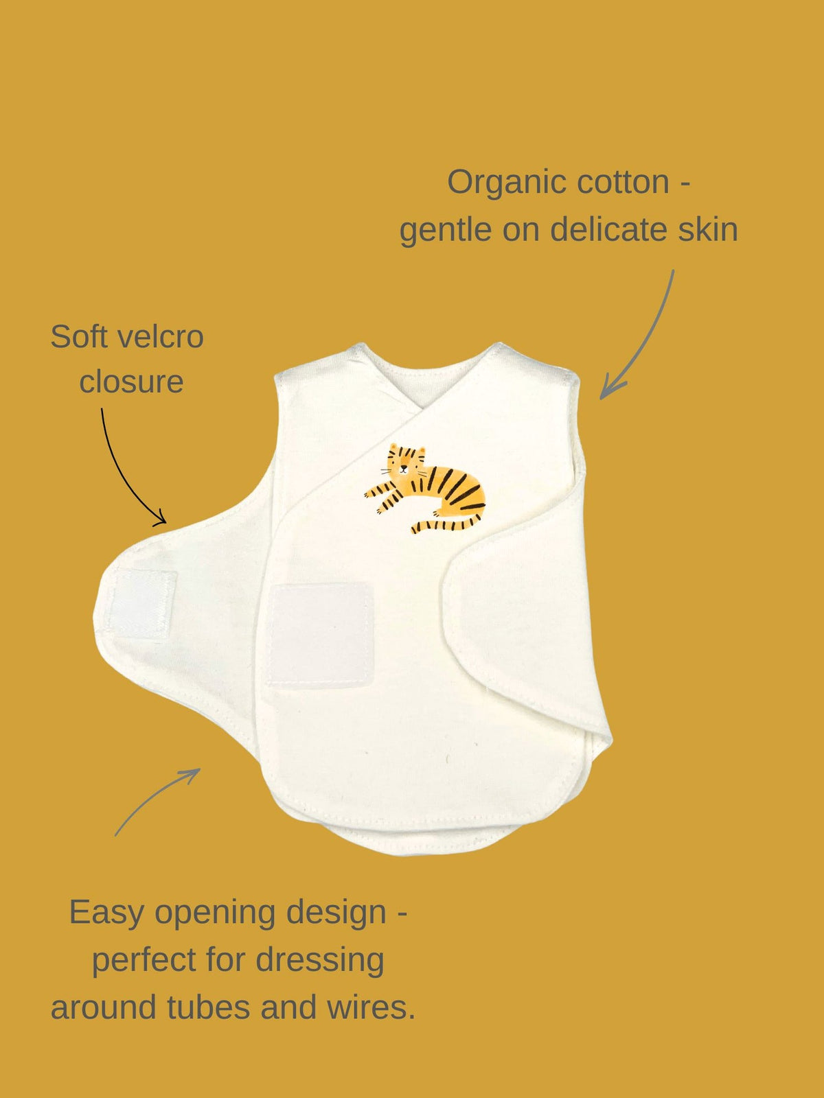 Safari Dreams organic cotton NICU vest 2 pack, lifestyle shot