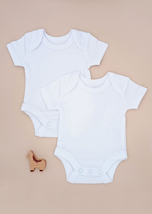 2 pack organic cotton capped sleeve baby bodysuits in white by Little Dreamer