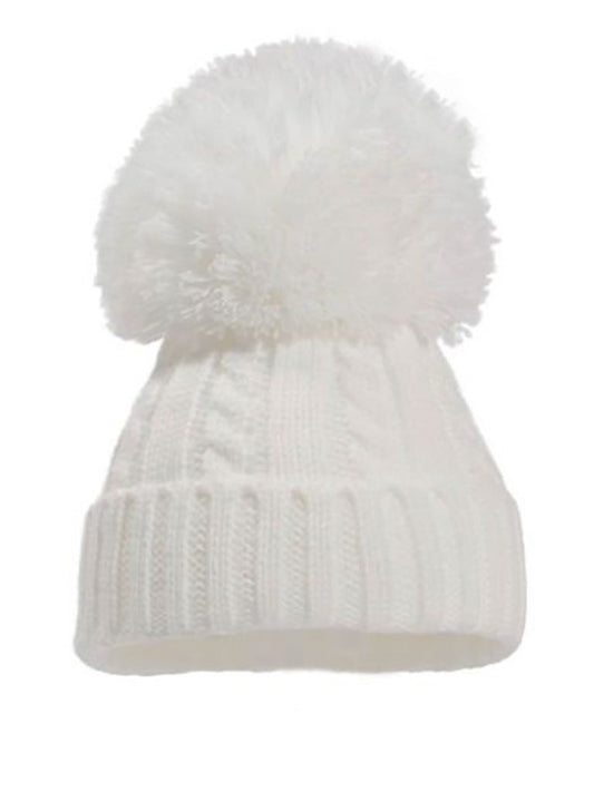 White Knitted Pom Pom Hat Tiny Baby 5-8lb Hat Little Mouse Baby Clothing and Gifts Ltd 
