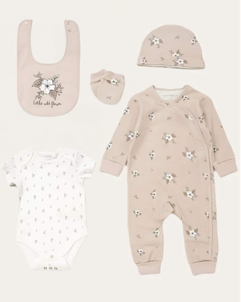 Organic 5 Piece Layette Set "Wild Flowers" Set HomeGrown Baby 