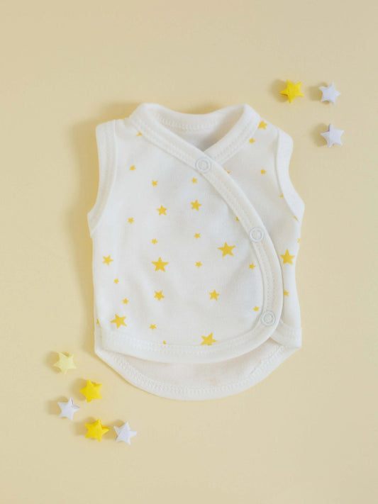 Incubator Vest, Yellow Stars, Premium 100% Organic Cotton Bodysuit / Vest Tiny & Small 