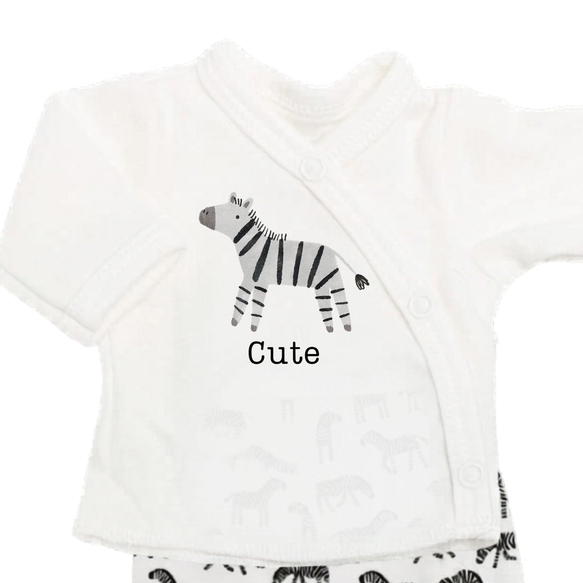 Organic Cotton Premature Baby Wrap Top, Trouser, Hat & Sock Set - 'Cute' Zebra Top & Trousers Tiny & Small 