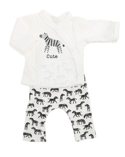 Organic Cotton Premature Baby Wrap Top, Trouser, Hat & Sock Set - 'Cute' Zebra Top & Trousers Tiny & Small 